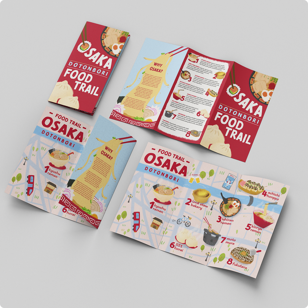 osaka food trail broucher, has all the amazing food spots to visit in osaka Dotonbori